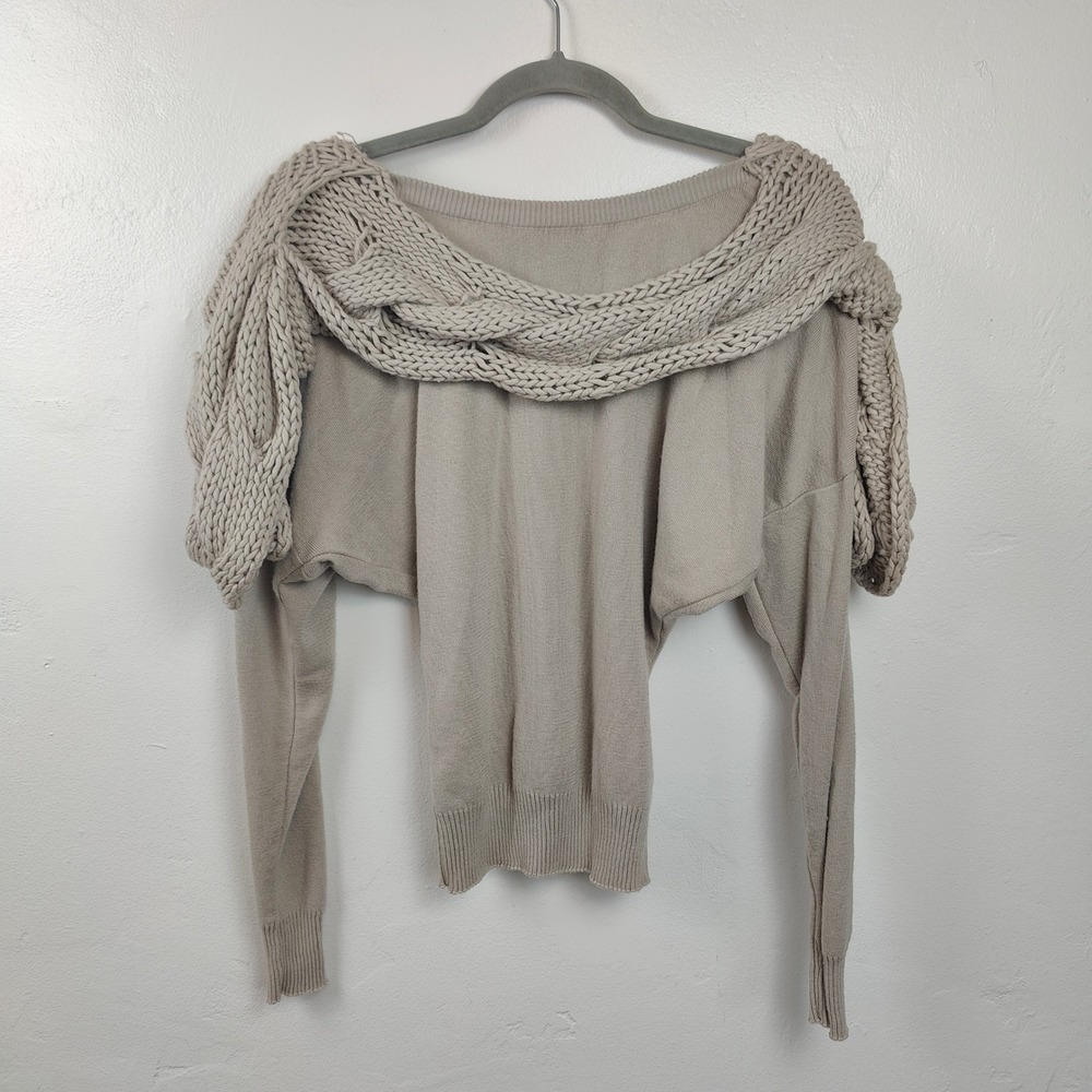 Stella McCartney Sweater Womens 44 Medium Beige Cashmere Silk Cable Knit Top - Picture 6 of 11